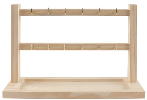 Nicear Présentoir à boucles d'oreilles en bois à 2 niveaux, organiseur de bijoux avec 12 crochets, base en bois pour boucles d'oreilles, bracelets, porte-clés, présentoir de vente au détail