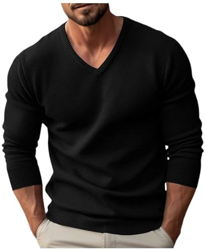 Pull Chaud Homme Tricot- Pull Col V Manche Longue Décontracté Coupe Slim Fin Grande Taille Sweater Chic Et Élégants Tous Les Jours Tempérament Passe-Partout De Travail Chandail