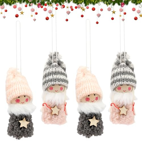 Toyhood 4 Stück Mini Weihnachtsengel Puppen Anhänger Set, Holz-Weihnachtsbaum Plüsch Elfen Puppen, Weihnachtsbaum Hängedekorationen, für Silvester Weihnachtsfeier Geschenk Home Decor