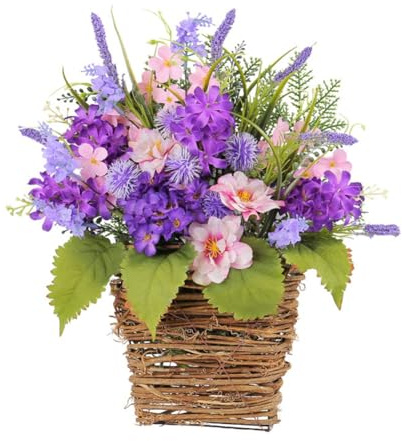 Pluuttiem Hydrangea Door Hanger Basket Wreath, Wildflowers Door Hanging Basket Wreath, Front Door Beautiful Artificial Easy Install Pink