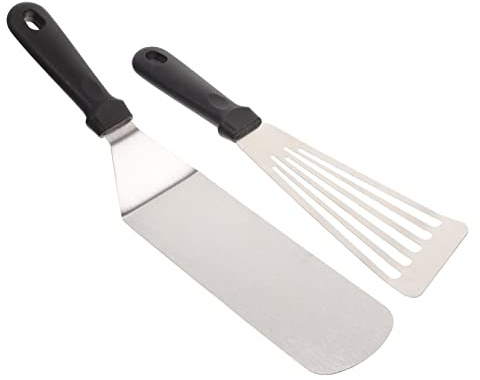 TOBBOMEY 2 pièces Spatule Barbecue Inox Scraper Métal Professionnel pour Grillades Ustensile de Cuisine Polyvalent et Résistant pour Barbecue et