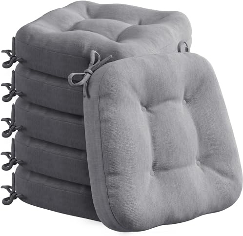 Codi Stuhlkissen 40 x 40 cm, 6er-Set, 8 cm dick, Sitzkissen Outdoor, Grau | Memory Foam für Sitzkomfort, wasserabweisender Bezug, rutschfester Halt mit Bindebändern, ideal für Gartenstühle und Balkon