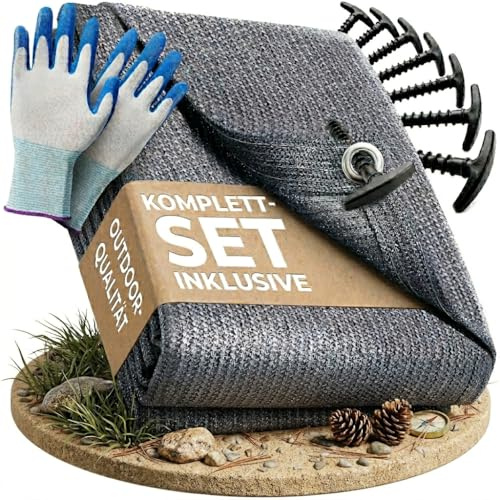 WILDGÅRD® Alfombra para Exteriores – Azul/Gris – Varios tamaños – 250 x 600 cm – Alfombra de toldo para Camping, Caravana o Autocaravana + Bolsa de Transporte, Guantes de jardín y 8 piquetas en T
