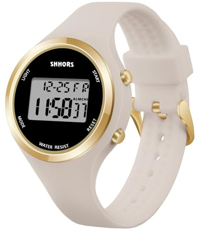 AOOSU Reloj para Mujer con Correa de Silicona, Relojes Deportivos de LED, Relojes Digitales con Alarma Luz LED y Fecha, Reloj de Pulsera para Exteriores para Estudiantes y Niñas -Albaricoque