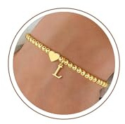 TINGN Gold Armband mit Buchstaben Damen - 14K Gold Vergoldet Herz Armband mit Buchstaben A-Z Perlenarmband Armbänder Geburtstagsgeschenk für Frauen Mädchen Mama Freundin Geschenk Schmuck Damen