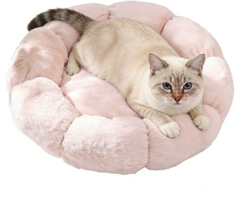 Kattbädd – mjuk varm plyschkudde, halkfri bottendyna, tvättbar femton punkter tum husdjursmatta, ger ortopedisk stödkomfort, sovtillbehör, rosa finish för hundvalp