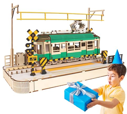 Kit De Modelo 3 D De Tranvía De Madera Clásico - Juguete Educativo De Construcción De Ensamblaje De Automóviles Diy | Decoración Del Hogar Para Sala De Estar, Dormitorio, Habitación De Niños,