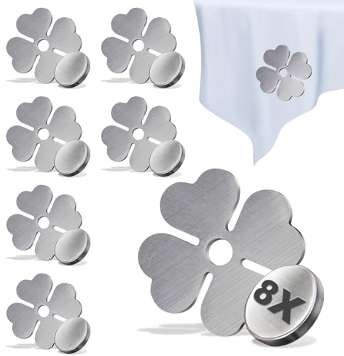 FamlTol 8 Stück Tischdeckenbeschwerer Edelstahl magnetisch Vierklee Design extra stark ca. 45 g pro Stück für Tischdecke Gardinen Tischtuchbeschwerer Stoffbeutel rostfrei Tischdeckenklammern