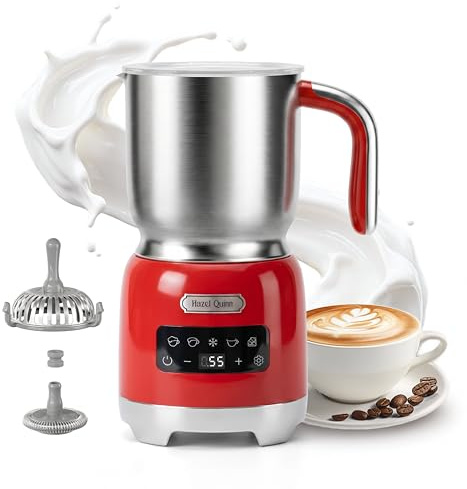 Hazel Quinn 5-in-1 Electric Milk Frother & Steamer, 400ML - Ruby Red | Hot & Cold Foam, LED Touch Control, Adjustable Temperature, Detachable Dishwasher Safe, Hot Chocolate Maker, Milk Warmer