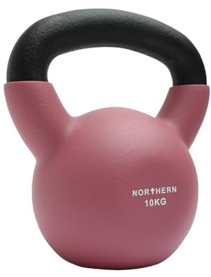 NORTHERN Cast Iron Kettlebell - Dusk Pink Neoprene Coated Weight 4kg-12kg with Flat Base & Non-Slip Grip for Strength Training, Cross Training & Home Gym Workouts