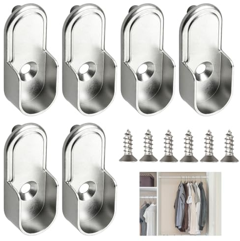 6 Pièces Supports Ovales Pour Tringle À Vêtements, Support Ovale, Support Barre Penderie，30×15 mm Alliage De Zinc, Comprend 6 Vis， En Alliage De Zinc Pour Tringle À Vêtements, Armoire