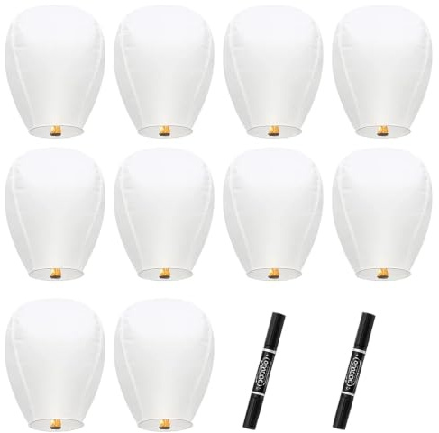10pcs Lanterns to Release in Memory, with 2 Markers, Flying Lanterns for Wedding Ceremonies, Anniversary Celebrations and Outdoor Party Decorations, Memorial Services for Loved Ones