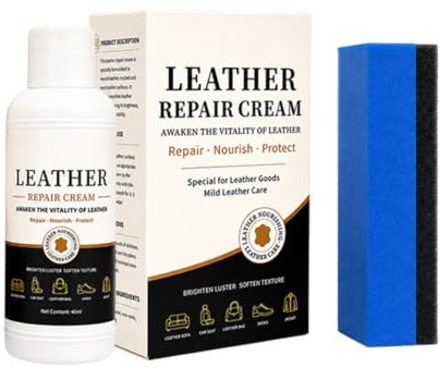 Loción de cuero – 40 mililitros de loción de reparación universal, limpiador de cuero y producto de cuidado – para sofá, sofá, muebles, asientos, interiores, bolsos, bolsos, carteras, cinturones