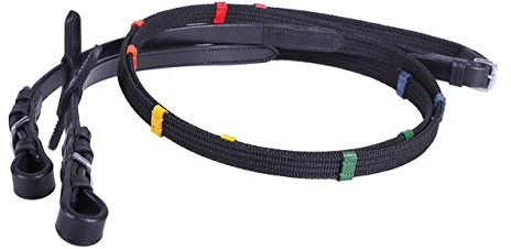QHP Zügel Pferdezügel – Farbige Markierungen für sicheren Griff – Baumwolle & Leder, Schwarz
