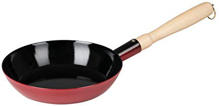 Riess, 0564-020, Holzknechtpfanne 24, CLASSIC - COLOR ROT, Durchmesser 24 cm, Höhe 4.2 cm, mit Holzgriff und Ring zum Aufhängen, Emaille, rot/schwarz, Induktion