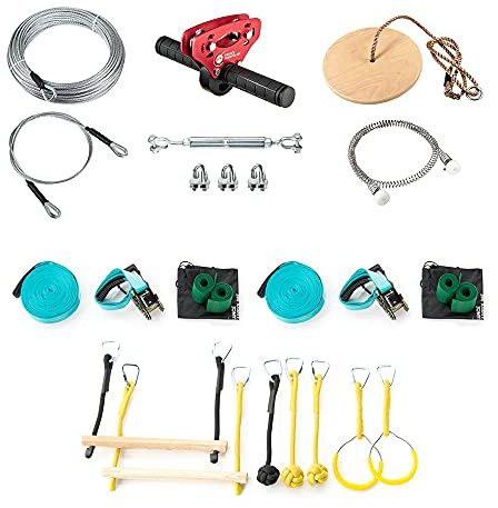 Set Infinity – Seilrutsche Infinity XL 45 m + Ninja/2 Slacklines 15 m + 7 Hindernisse zum Überwinden