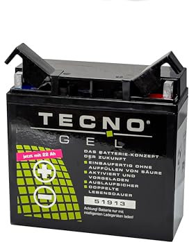 TECNO-GEL QUALITÄTS Motorrad-Batterie 51913 (51814) für B MW R 1100 GS, R, RS, RT, S m/o ABS 1994-2005, 12V Gel-Batterie 22AH, 186x82x171 mm