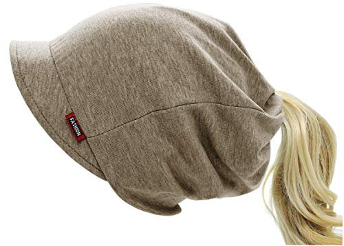 dy_mode Damen Schirmmütze Beanie Mütze Mit Schirm Zopfloch Gefüttert & Modelle Ohne Futter - BM203 (BM203-Beige)
