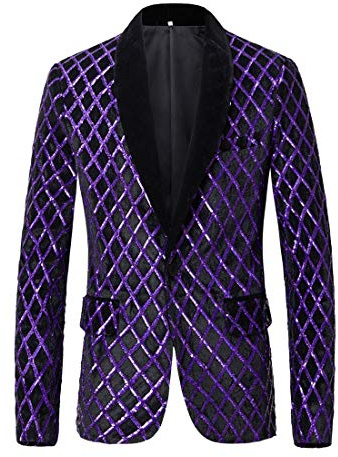 PYJTRL Herren-Blazer aus Samt mit Pailletten, Violett