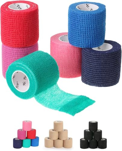 Mr. Pen- Self Adhesive Bandage Wrap, 2 x 5 Yards, 6 Pack, Assorted Colors Elastic Cohesive Bandage Wrap for Sports, Wrist, Ankle and Vet, Grip Tape, Self Sticking, Highly Stretchy for Injury Support
