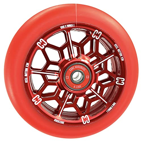 Scooters Core Hex Hollow Core Stunt-Scooter Wheel 110mm Trettroller Ersatz Rolle + Fantic26 Sticker (Rot/Pu Rot)