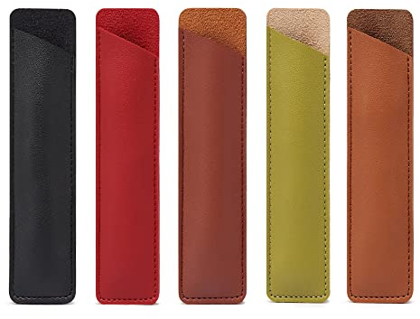 5 Stück PU Leder Stifteetui Halter für Einzel Vintage Handmade Füllfederhalter Tasche Schutzhülle für Bleistift Kugelschreiber, Schwarz, Rot, Braun, Dunkelbraun, Grün, Retro