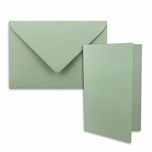 50x DIN B6 Faltkarten Set mit Umschlägen in Eukalyptus - 120 x 170 mm - ideal für Einladungskarten, Hochzeit, Taufe, Kommunion, Konfirmation - Marke: FarbenFroh