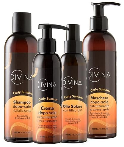 Kit Curly Summer Tratamiento completo específico para el verano para cabellos ondulados, rizados, súper rizados y afro by Divina BLK, 4 productos