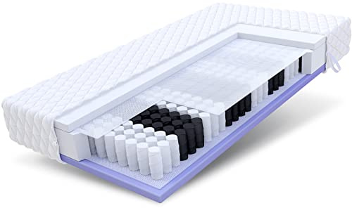 FDM Kepler Taschenfederkernmatratze 180x200 cm 7-Zonen Matratze Höhe 20 cm Punktelastizität Härtegrad H3 H4 Polyurethan-Schaum Matratzenbezug Jersey