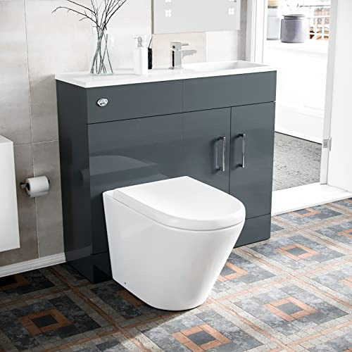 James 1000mm Freestanding Grey Slimline Vanity Basin WC Unit BTW Rimless Toilet
