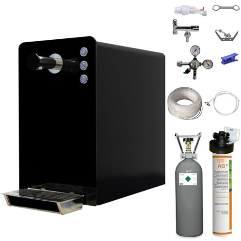 BieTal® Wassersprudler BT-30 SetTafelwasseranlage mit Kühlung Sprudelwasser Trinkwasser Wasserspender 30 L/h - schwarz mit Aktivkohle Wasserfilter