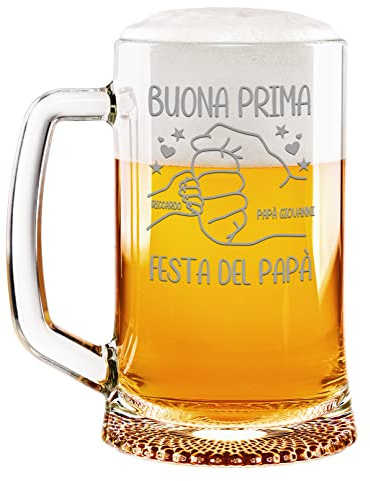 Colorfamily Boccale Birra Papà Personalizzato CON NOME 50 cl Buona prima festa del papà pugno Padre Figlio Figlia Idea regalo
