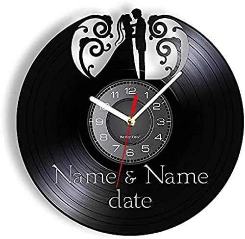 Personalizzati Orologio da Parete in Vinile LP Matrimonio Felice Nome della Sposa e dello Sposo Personalizzato Data Deco 3D Lampada da Parete a LED Regalo Orologio a LED Regali