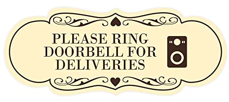 Signs ByLITA Designer Please Ring Doorbell for Deliveries Sign (Ivory/Dark Brown) - Small