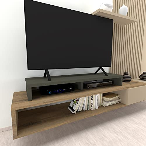 Henor Doppelter TV Riser aus Holz, 120 x 35 x 15 cm, Mattgraphit. Unterstützt +100 kg.