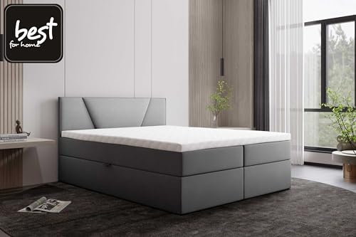Best For Home | Boxspringbett Jubilee mit Bonellfederkern und Topper (160 x 200 cm) – Elegantes Designbett mit stabilem Aufbau, hohem Schlafkomfort und hochwertigem Bezug