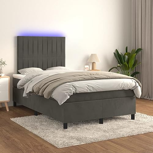 ZQQLVOO Bettgestell Familienbett Palettenbett Boxspringbett mit Matratze & LED Dunkelgrau 120x200 cm Samt Geeignet für Familienzimmer