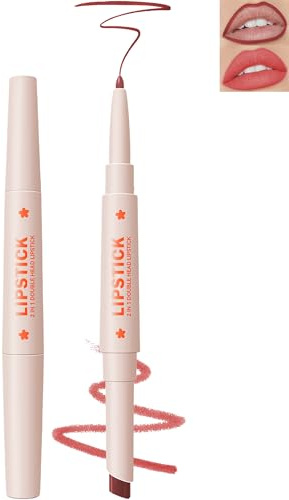 Lestpola Rouge à lèvres mat 2 1,1 crayon à lèvres double extrémité hautement pigmenté velours finition nude rose nude,durable,imperméable à l'eau,anti-adhésif,résistant aux taches,crayon à lèvres,6