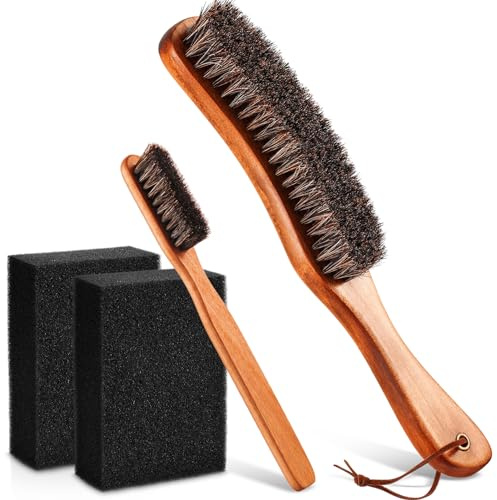 4 Pcs Horsehair Felt Hat Brush Kit with Cleaning Sponge Cowboy Clean Hat Wood Fedora Hat Cleaning Set Baseball Cap Lint Brush Remove Dust for Hair Furniture Suits Clothes(Style B)