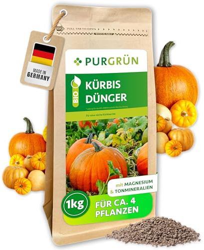 Purgrün® Bio-Kürbis-Dünger 1 kg – Organisch-mineralische Rezeptur – Feinkörniges Krümelgranulat – NPK 6+3+8 – Mit Magnesium für gesunde Pflanzen & prächtige Kürbisse – Verbessert die Bodenqualität