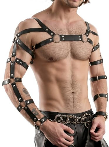 GZYNTT Sexy Brustgeschirr für Herren, Leder-Körpergeschirr, verstellbar, sexy Kostüme, Schultergurt für Herren, Punk-Brustgurt für Halloween, Cosplay-Party, Schwarz, Einstellbar