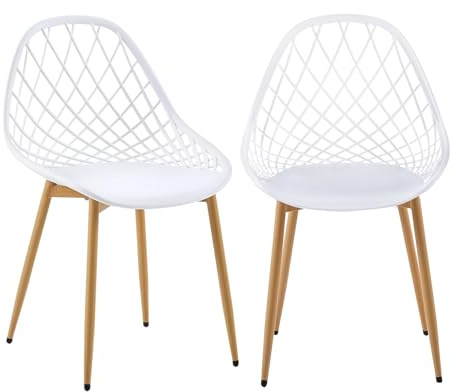 buybyroom Gartenstühle 2er Set, Terrassenstühle mit Metallfüße, Verstellbare Fußstütze Outdoor Stuhl Strandkorb Loungesessel Outdoor Garten Balkon Essstühle für Garten, Terrassenstühle Oder, Weiß