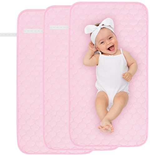 Yaopelky 3-pack skötbädd foder 68 cm x 35 cm tvättbar återanvändbar baby skötbädd lakan vattentät längre skötbord skydd (rosa)