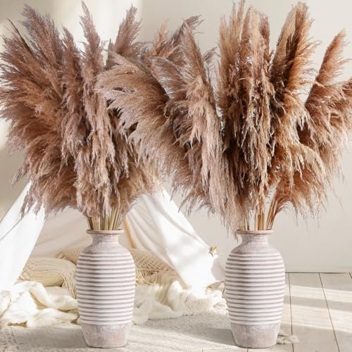 11 Stück Pampasgras Groß, 120CM Pampasgras Deko Natürliche und Flauschige, Pampas Grass XXL Getrocknet Bouquet für Hochzeit, Wohnzimmer, Schlafzimmer Deko (120-11-B)