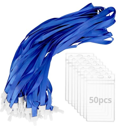 QWORK® Lot de 50 Porte-Badges Verticaux avec Cordon, 112 * 68mm, Idéal pour Écoles, Festivals et Événements