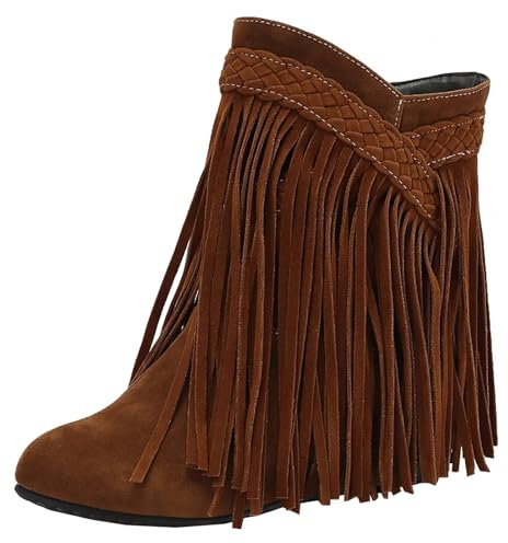 HSyc JRX Stivaletti da donna con zeppa con frange, stivaletti invernali, giallo., 37 EU