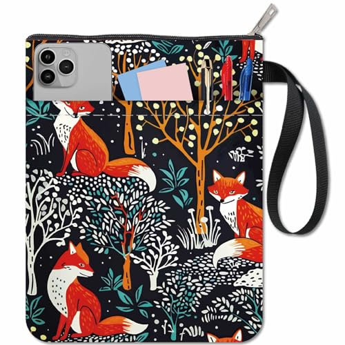 craspire Fox Forest Buchhülle Mit Reißverschluss wasserdichte Canvas Taschenhüllen Für Bücherliebhaber Taschenbuch Hardcover Notizbuch Bibeltagebuch Lehrbücher Taschenbücher Pflanzen Doppelseitig