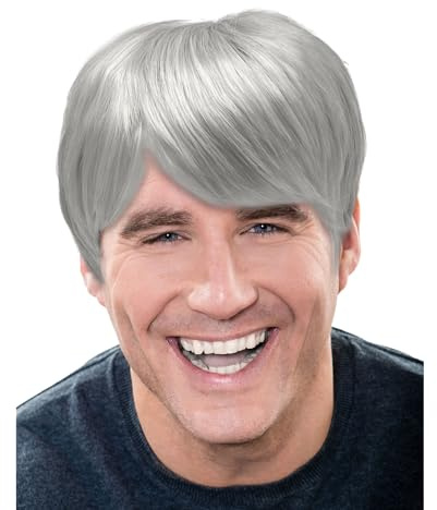 TUONYIS Herren Kurzhaarperücke Grau, Old Man Opa Perücken, Erwachsenen Perücken, Mitarbeiter Perücke, für den täglichen Gebrauch, Halloween, Karneval, Party, Bühnenauftritte(Grau)