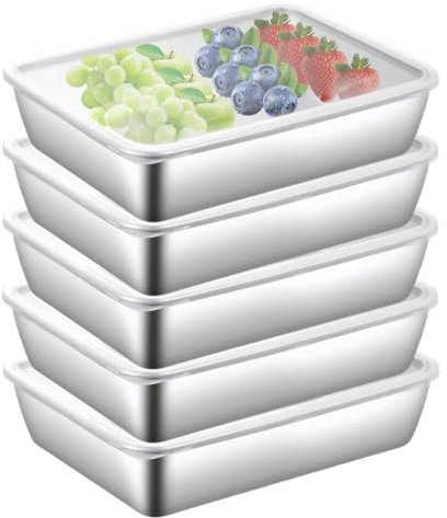 5 Stück Aufschnittboxen für Kühlschrank, Gefrierbehälter Edelstahl Behälter mit Deckel, Frischhaltedosen Mit Deckel Stapelbare Edelstahl-Box Meal Prep Boxen für Käse, Fleisch, Wurst Obst