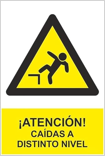 FERRETELIX® Cartel Señal PVC 40 cm x 30 cm PELIGRO CAIDAS A DISTINTO NIVEL